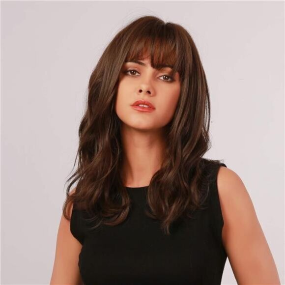 Womens Wigs With Bangs, Dark Brown - Picture 4 of 7
